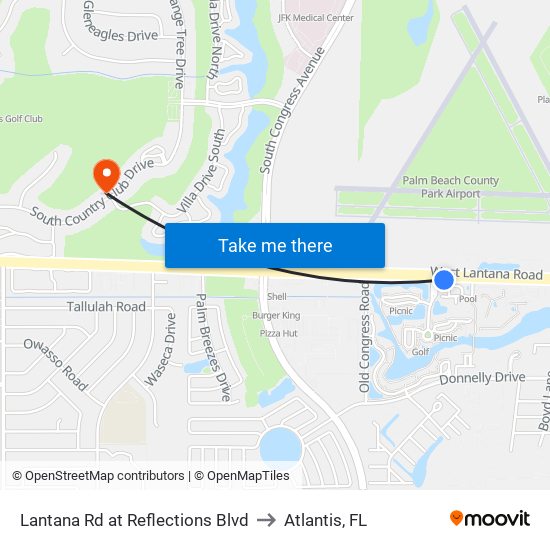 Lantana Rd at  Reflections Blvd to Atlantis, FL map