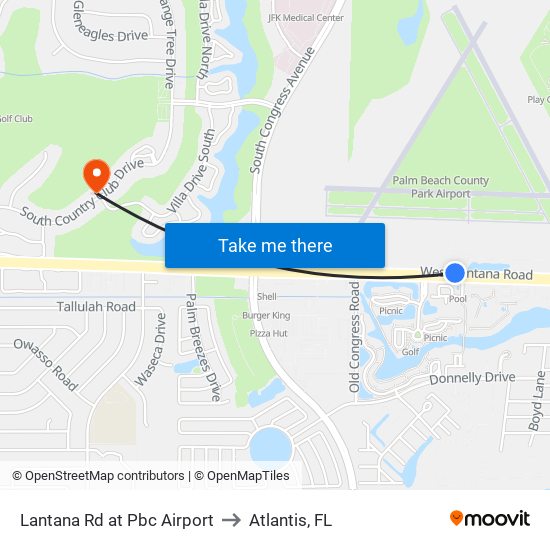 Lantana Rd at  Pbc Airport to Atlantis, FL map