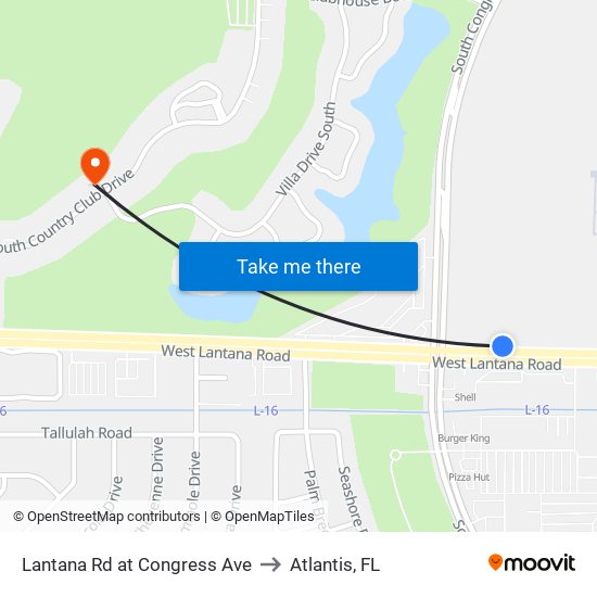 Lantana Rd at Congress Ave to Atlantis, FL map