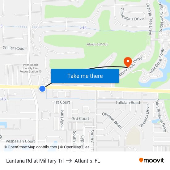 Lantana Rd at Military Trl to Atlantis, FL map