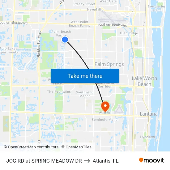 JOG RD at SPRING MEADOW DR to Atlantis, FL map