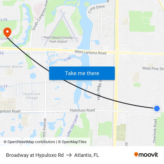 Broadway at Hypuloxo Rd to Atlantis, FL map