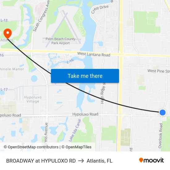 BROADWAY at HYPULOXO RD to Atlantis, FL map