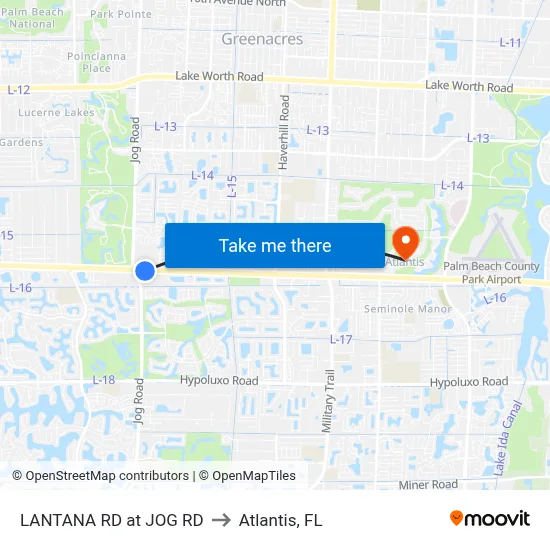 LANTANA RD at JOG RD to Atlantis, FL map