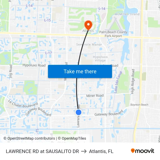 LAWRENCE RD at  SAUSALITO DR to Atlantis, FL map