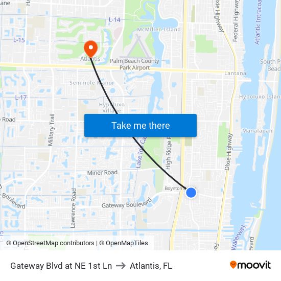 Gateway Blvd at NE 1st Ln to Atlantis, FL map