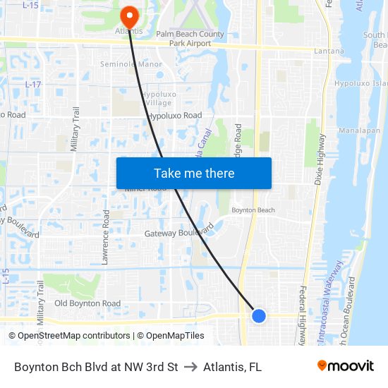 BOYNTON BCH BLVD at NW 3RD ST to Atlantis, FL map