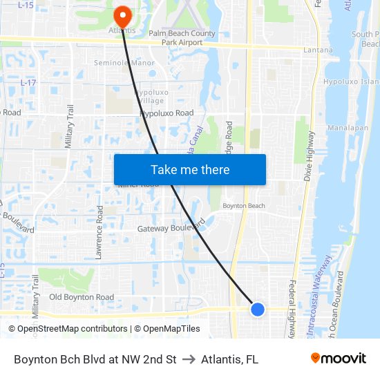 Boynton Bch Blvd at NW 2nd St to Atlantis, FL map
