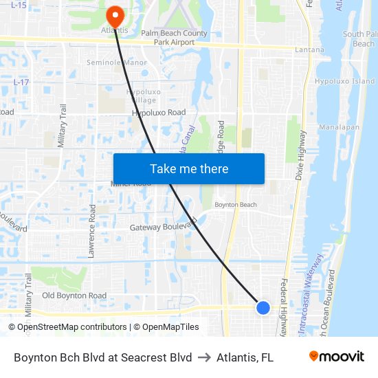 Boynton Bch Blvd at Seacrest Blvd to Atlantis, FL map