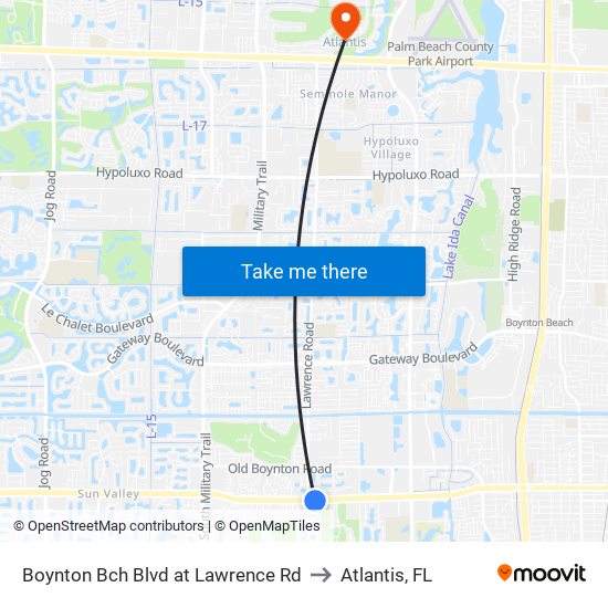 Boynton Bch Blvd at Lawrence Rd to Atlantis, FL map