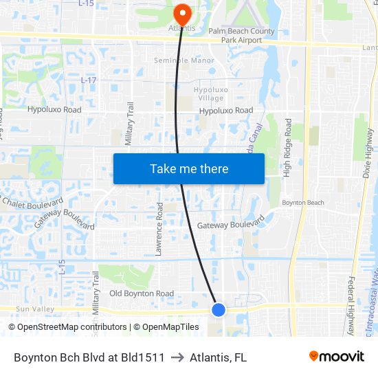 BOYNTON BCH BLVD at BLD1511 to Atlantis, FL map