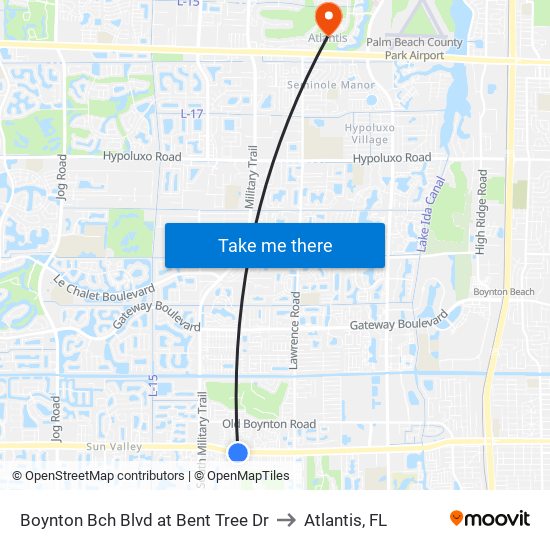 BOYNTON BCH BLVD at BENT TREE DR to Atlantis, FL map