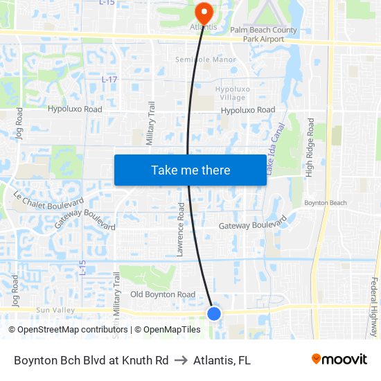 Boynton Bch Blvd at Knuth Rd to Atlantis, FL map
