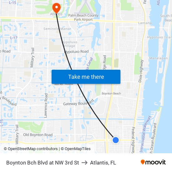 Boynton Bch Blvd at NW 3rd St to Atlantis, FL map