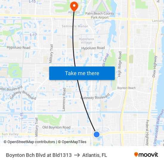 Boynton Bch Blvd at Bld1313 to Atlantis, FL map