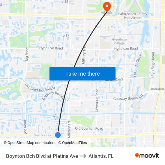 Boynton Bch Blvd at Platina Ave to Atlantis, FL map