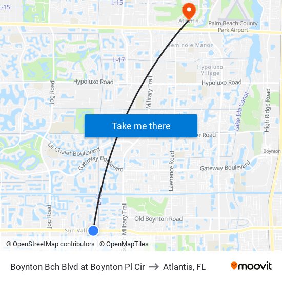 Boynton Bch Blvd at Boynton Pl Cir to Atlantis, FL map