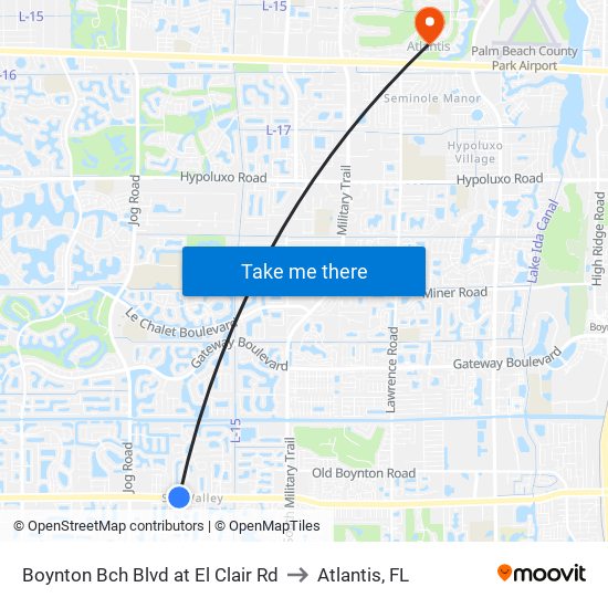 Boynton Bch Blvd at El Clair Rd to Atlantis, FL map