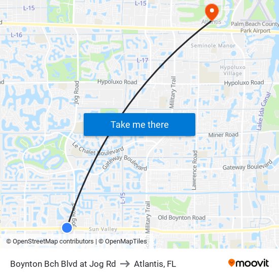 Boynton Bch Blvd at Jog Rd to Atlantis, FL map