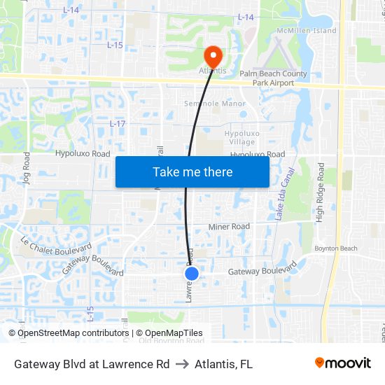 Gateway Blvd at  Lawrence Rd to Atlantis, FL map