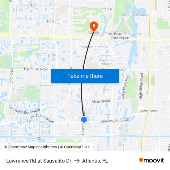 Lawrence Rd at  Sausalito  Dr to Atlantis, FL map