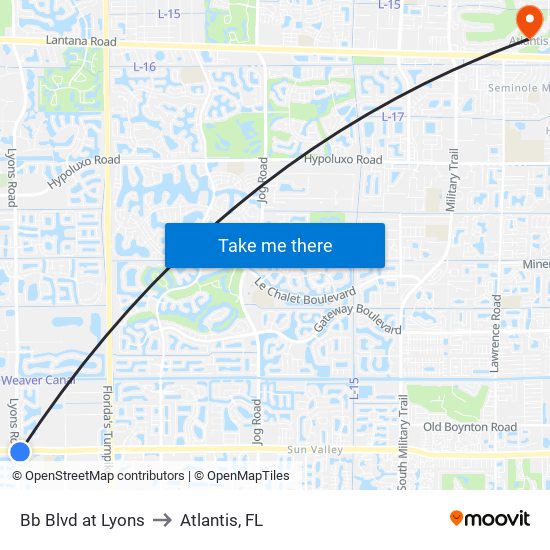 Bb Blvd at Lyons to Atlantis, FL map