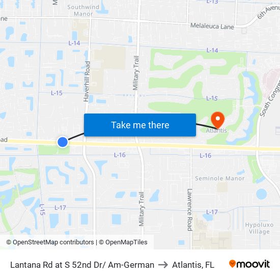 Lantana Rd at  S  52nd Dr/ Am-German to Atlantis, FL map