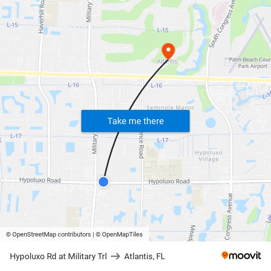 Hypoluxo Rd at Military Trl to Atlantis, FL map