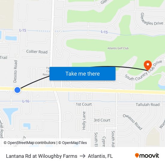 Lantana Rd at  Wiloughby Farms to Atlantis, FL map