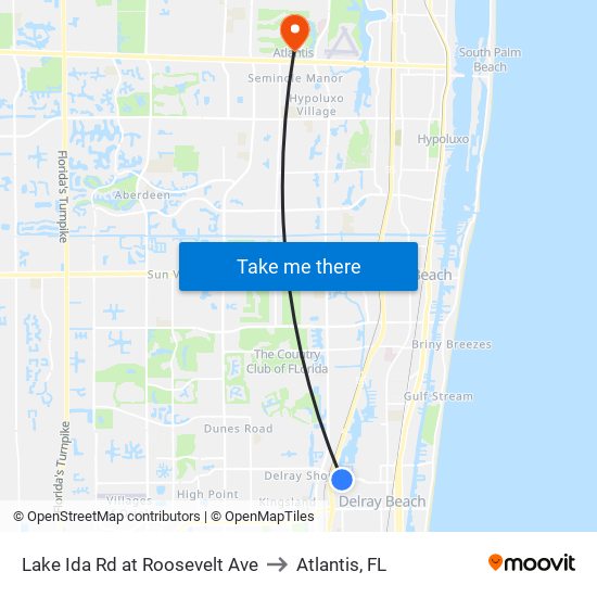 Lake Ida Rd at  Roosevelt Ave to Atlantis, FL map
