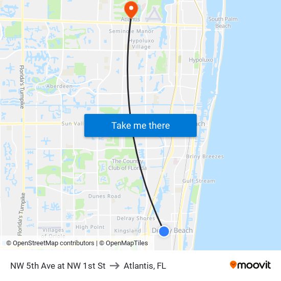 NW 5th Ave at NW 1st St to Atlantis, FL map