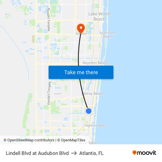 Lindell Blvd at Audubon Blvd to Atlantis, FL map