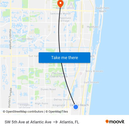 SW 5th Ave at  Atlantic Ave to Atlantis, FL map