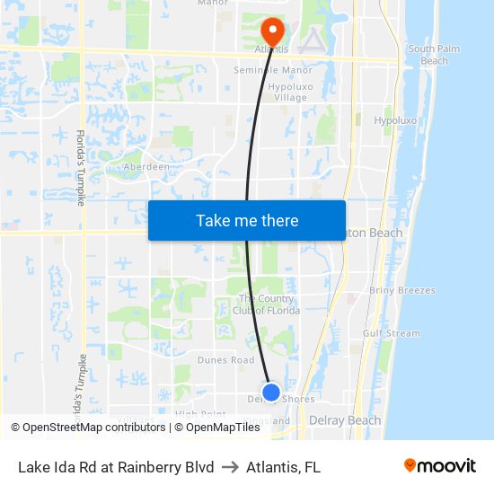 Lake Ida Rd at  Rainberry Blvd to Atlantis, FL map