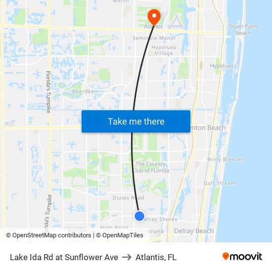 Lake Ida Rd at  Sunflower Ave to Atlantis, FL map