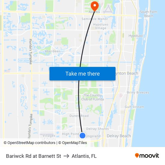 Bariwck Rd at  Barnett St to Atlantis, FL map