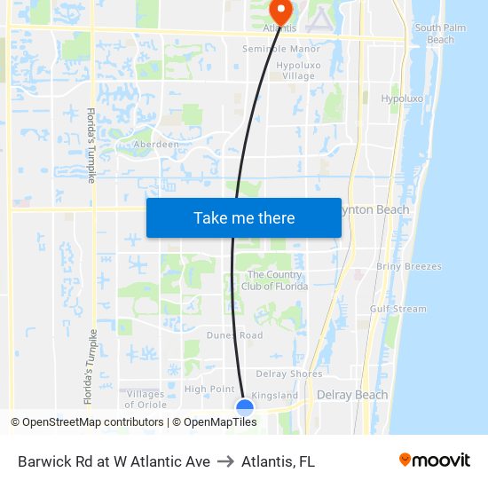 Barwick Rd at  W Atlantic Ave to Atlantis, FL map