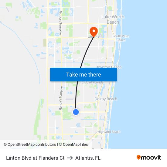 Linton Blvd at Flanders Ct to Atlantis, FL map