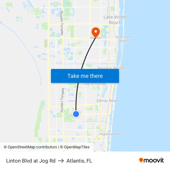 Linton Blvd at Jog Rd to Atlantis, FL map