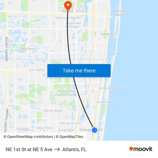NE 1st St at NE 5 Ave to Atlantis, FL map