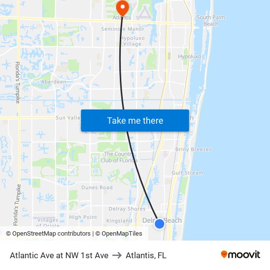 Atlantic Ave at NW 1st Ave to Atlantis, FL map