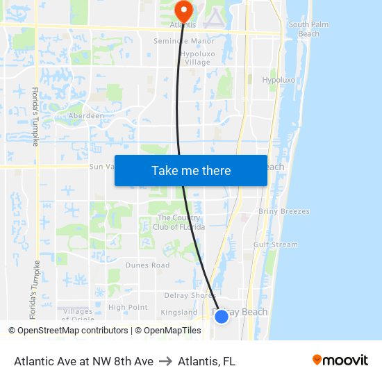 Atlantic Ave at NW 8th Ave to Atlantis, FL map