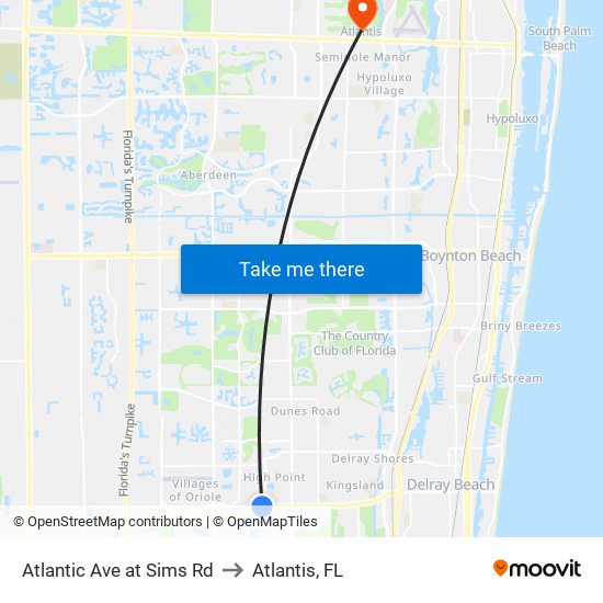 Atlantic Ave at Sims Rd to Atlantis, FL map