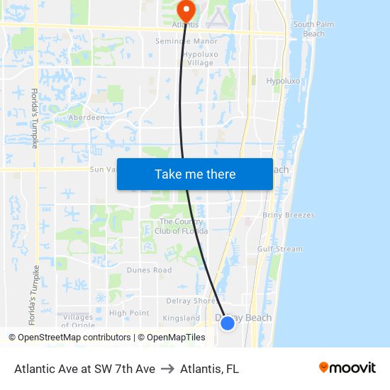 Atlantic Ave at  SW 7th Ave to Atlantis, FL map