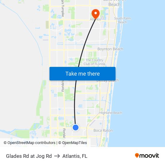 Glades Rd at Jog Rd to Atlantis, FL map