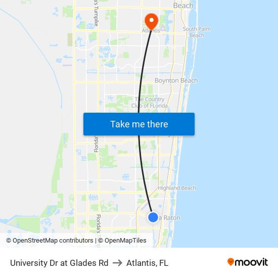 University Dr at Glades Rd to Atlantis, FL map