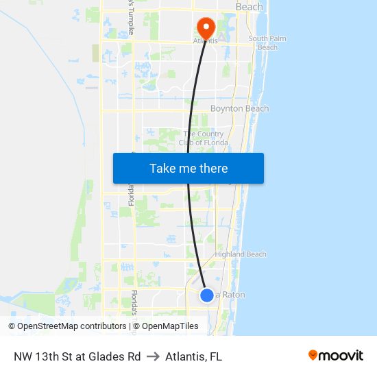 NW 13th St at Glades Rd to Atlantis, FL map