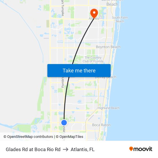 Glades Rd at Boca Rio Rd to Atlantis, FL map