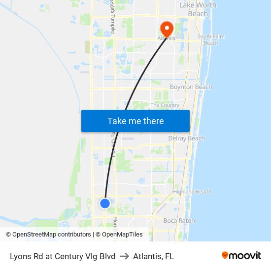 Lyons Rd at  Century Vlg Blvd to Atlantis, FL map