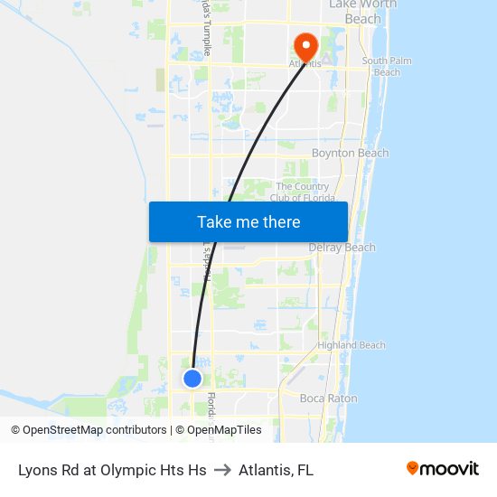 Lyons Rd at  Olympic Hts Hs to Atlantis, FL map